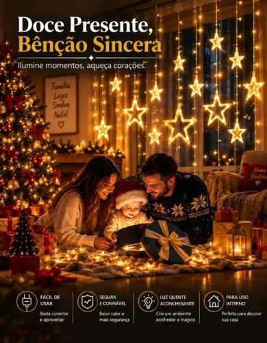 Cascata Natal Cortina Led Estrela Cascata 8 Modo Festa branco quente