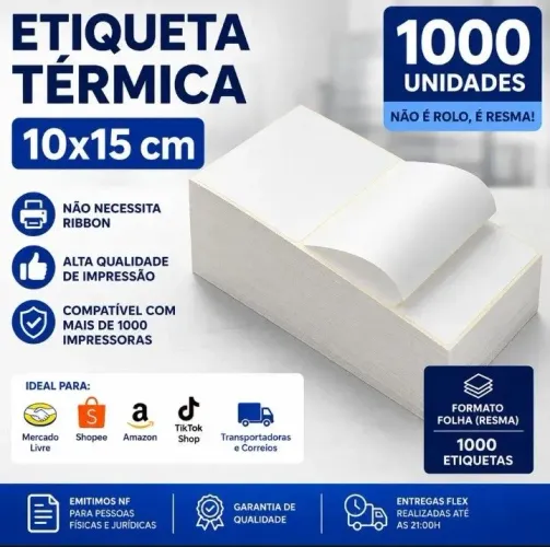 1000 etiquetas térmicas adesivas