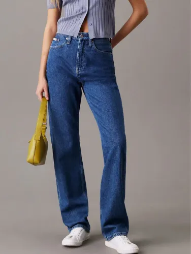 calça jeans calvin klein cintura alta azul