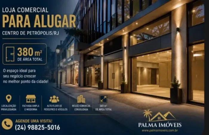 Loja Comercial para Locação no Centro de Petrópolis-RJ: 2 Salas, 4 Banheiros, 380m² de Áre