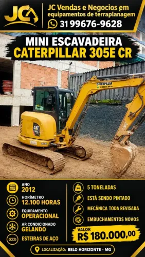 Mini escavadeira Caterpillar 305E CR cabinada e ar condicionado