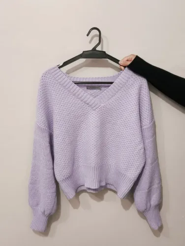 Suéter Feminino Proxy em Tricô Lilás/Lavanda Oversized Tam. G