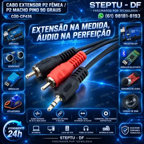 Cabos P2 Estéreo X 2 Rca 1,8 Metros Arduino Automação Robotica COD-CP436