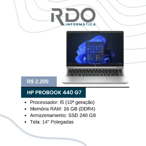 Notebook HP ProBook 440 G7 i5 10ª Geração 16GB RAM SSD 240GB 14" - Notebook potente!
