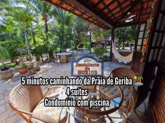 Aluguel temporada a passos da Praia de Geriba com 4 suítes