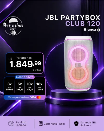 JBL - Caixa de Som Partybox 120 Branca - Lacrado - Com NF - Garantia JBL de 1 ano