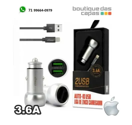 Carregador veicular 2 em 1 iphone 5-14 pro max 3.6A 2 entradas Xtrad A1036 carrega rápido