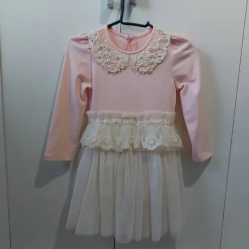Vestido  para menina rosa estilo romântico  para o inverno