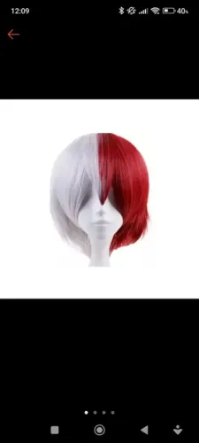 Peruca bicolor branca e vermelha - todoroki cosplay 