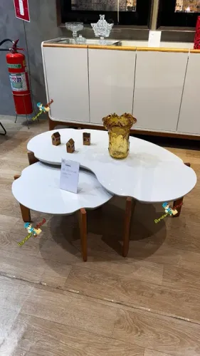 Conjunto de Mesa de Centro Florida 105cm e 55cm Lukaliam Off White/Freijo - Em Oferta 