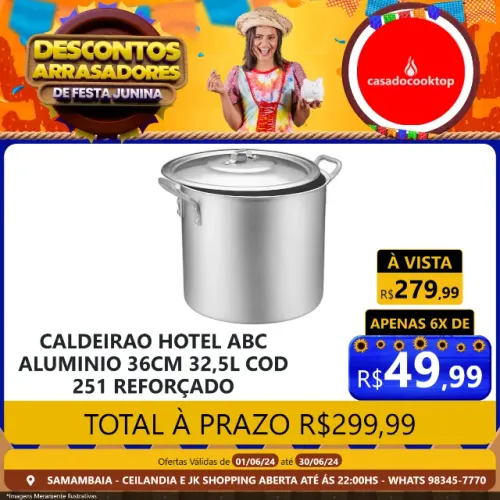 Caldeirao hotel abc aluminio 36cm 32,5l reforçado