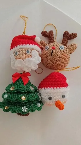 Enfeites de Natal em crochê - Papai Noel, Rena, Árvore e Boneco de Neve
