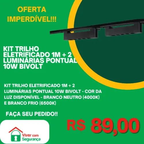 Kit Trilho Eletrificado 1m + 2 Luminárias Pontual 10w Bivolt