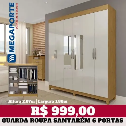 Guarda Roupa Casal 6 Portas 2 Gavetas com Espelho (Novo) Entrega Grátis!