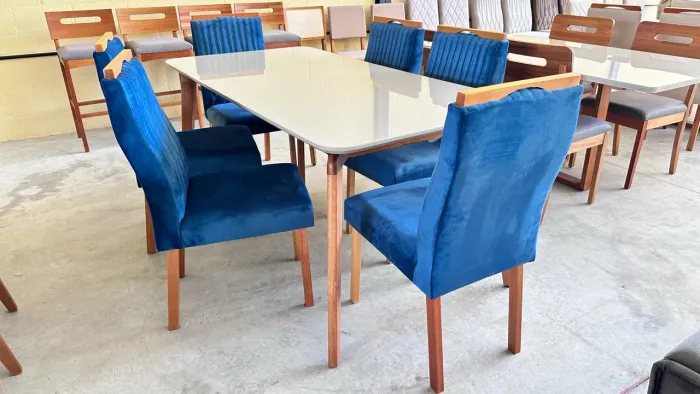 Mesa de Jantar 180x90  Perna de Aranha Com 6 Cadeiraa 