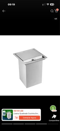 Lixeira de embutir de aço escovado 304