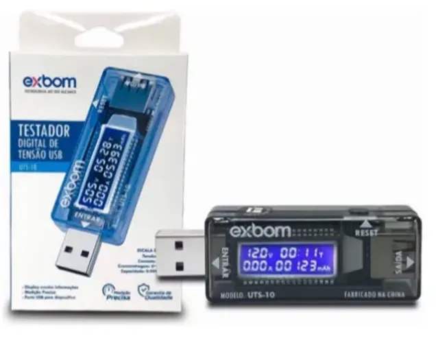 Testador e Medidor de Voltagem Amperagem e Capacidade para Porta USB Exbom UTS-10