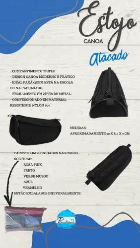 Estojo 3 zíper (canoa) ATACADO