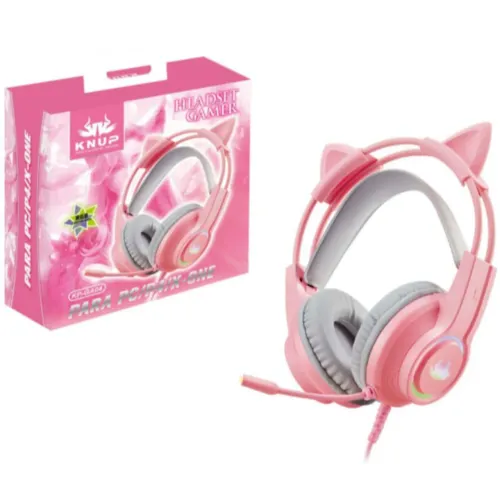 Headset Gamer Rosa com Orelhas de Gato