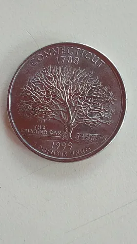 Moeda quarter dollar comemorativa do estado de Connecticut dos Estados Unidos emitida 1999