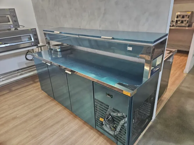 balcão refrigerado 2 metros de inox com condimentador - a pronta entrega 