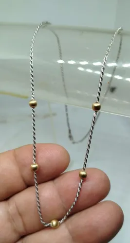 cordão retorcido ouro rodinado e bolas em ouro amarelo 43cm