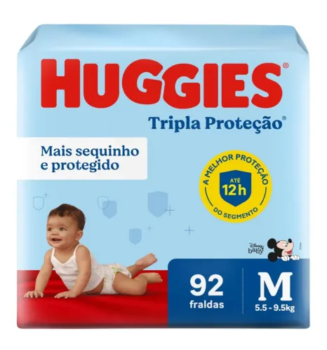 Fraldas Huggies Tripla Proteção - Tamanho M - 92 unidades