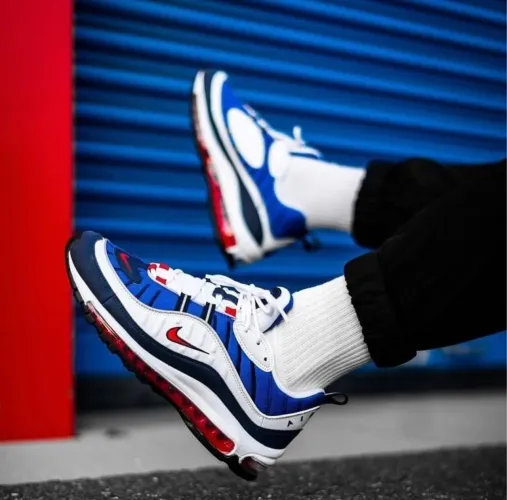 Tênis Nike 98 - Azul, Branco e Vermelho detalhes especiais 