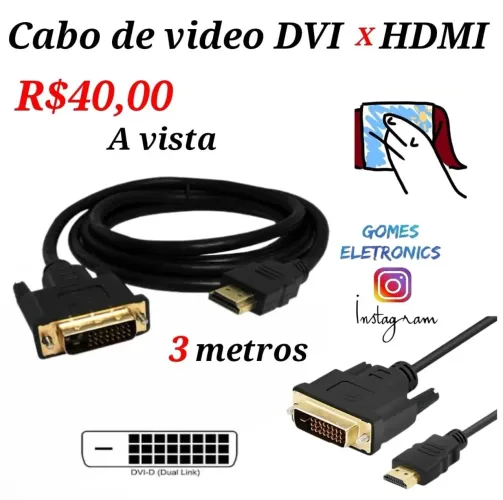 Cabo de Vídeo DVI x HDMI 3 metros dourado - R$40,00