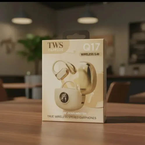 Fone Bluetooth TWS Q17 Sem Fio 5.4 com Gancho Esportivo + Case com Display Digital
