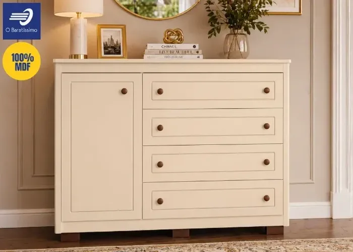 Cômoda Americana Moderna 100% MDF 4 Gavetas e 1 Porta