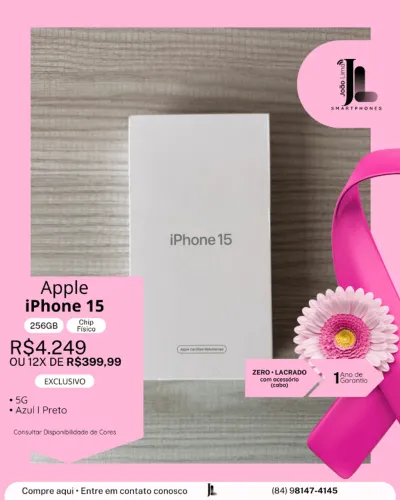 IPHONE 15, 256GB, CHIP FÍSICO, LACRADO, EXCLUSIVO!