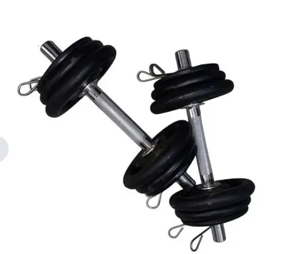 2 Barras maciças de 0,30 cm + 24 kg de anilhas em ferro  
