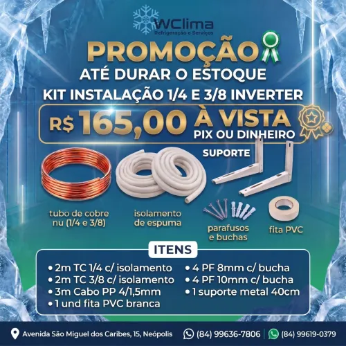 Kit instalação 2m de tubulações e outros itens conforme anuncio