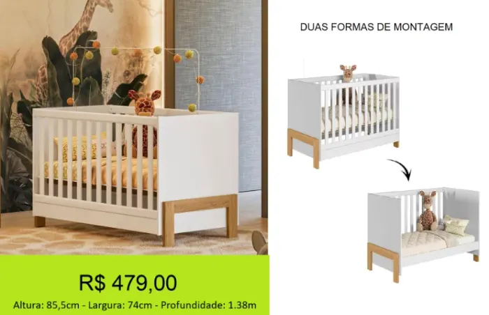 Berço com duas formas de montagem - Design classico maravilhoso