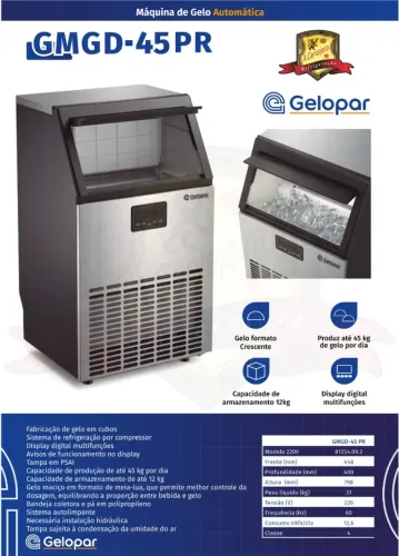 Máquina de Gelo em Cubo Gelopar GMGD-45 AI 220V produção máx. 45 Kg/Dia