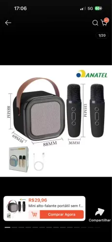 Mini alto-falante portátil sem fio Bluetooth para karaokê, com microfone único e duplo