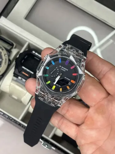 Relógio shicj 2100 transparente pulseira borracha 