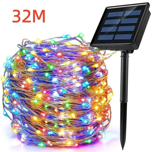 Pisca-Pisca Solar Super Longo 32 Metros - 8 Modos LED À Prova D'Água