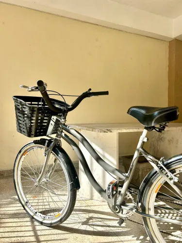 Bicicleta Praiana Cinza e Preta com Cesta preta