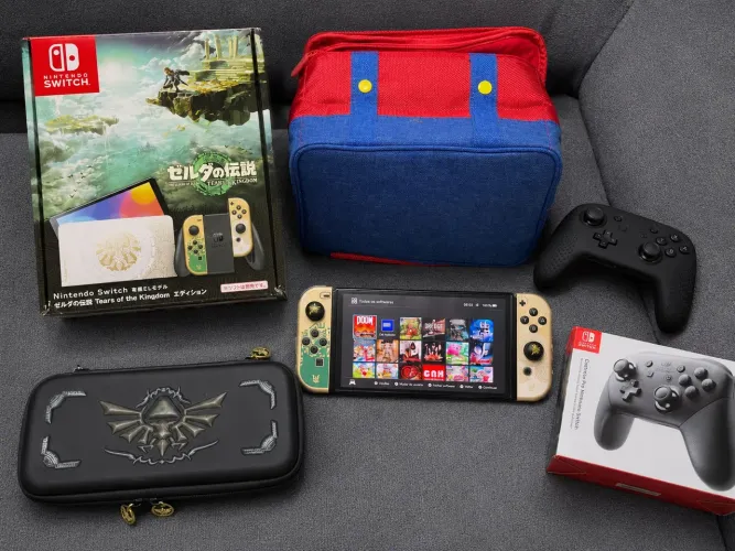 Nintendo Switch OLED Zelda Desbloqueado + Cartão 256GB + Controle Pro + Jogos ?