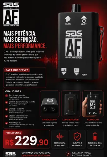 ? AMPLIFICADOR DE FONE SAS AF1 - NOVO! ?
