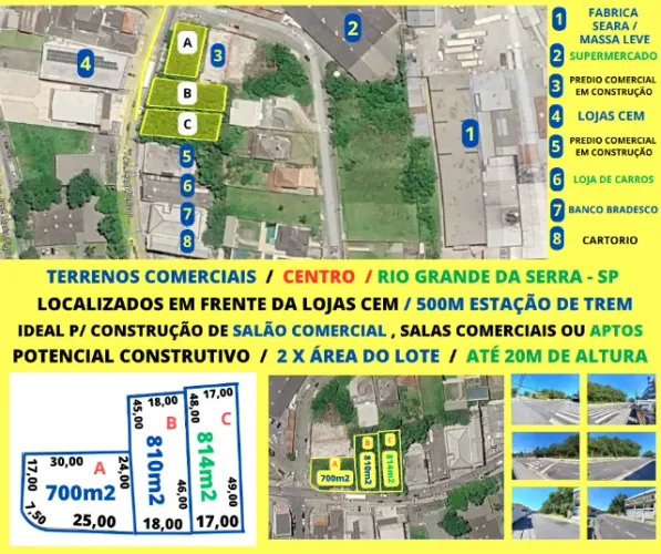 Esquina 700m2 opção p/ posto de gasolina + 02 lotes Comerciais Centro Rio Gde da Serra
