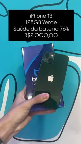 iPhone 13 / Semi Novo / Verde / 128GB / Saúde de Bateria: 76% / Original / $2.000,00