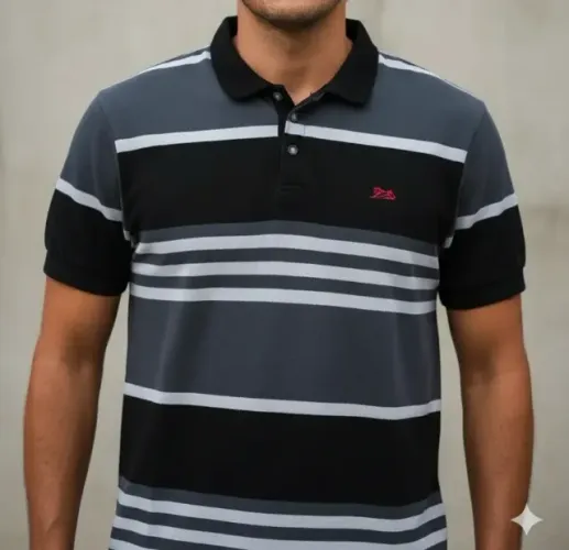 camisa polo preta listrada - tng colection tamanho g
