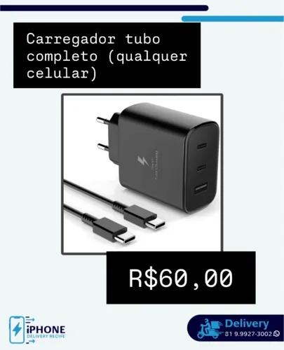 Carregador turbo Completo 20w Lightning ou tipo c (Qualquer telefone) loja física recife