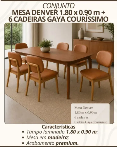 Mesa de Jantar elegante com 6 cadeiras 1.80x90m