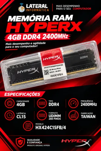 2 MEMORIA HyperX KINGSTON 4GB DDR4 COMPUTADOR HX424C15FB/4
