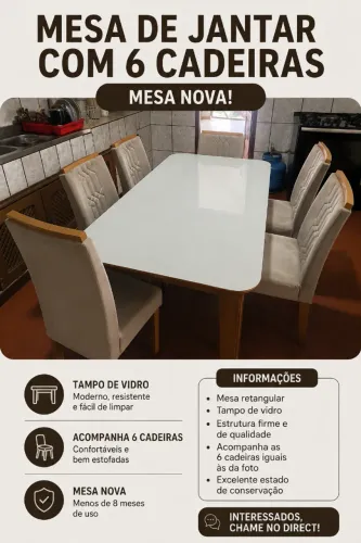 Mesa de jantar de vidro MDF