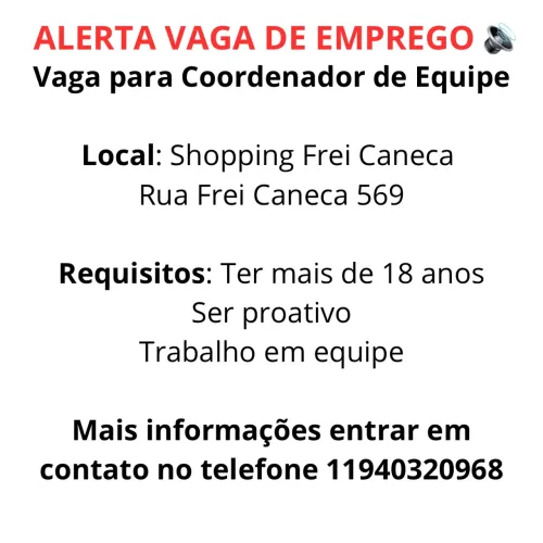 VAGA PARA COORDENADOR DE COZINHA